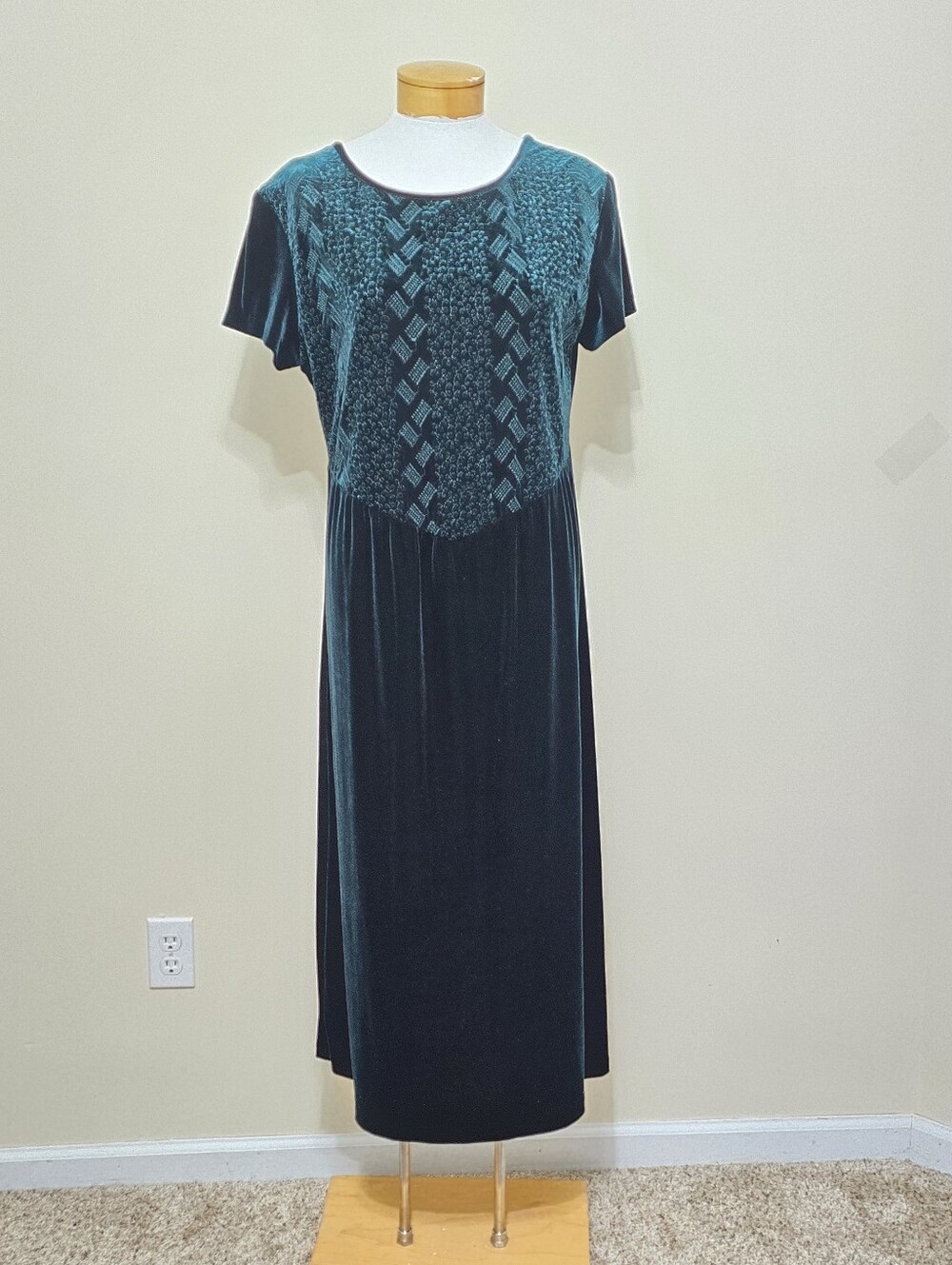 Vtg 90s Green Velvet Coldwater Creek Maxi Dress Sz P14 Relaxed Whimsigoth Formal